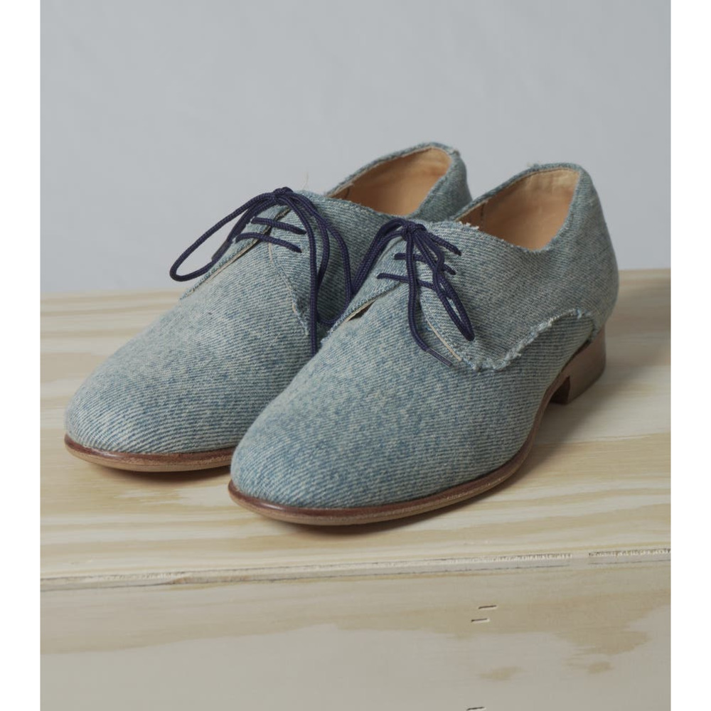 Dieppa Restrepo Italian Blue Tweed Lace up Shoes Round Toe Loafers Size 6 - Picture 4 of 9